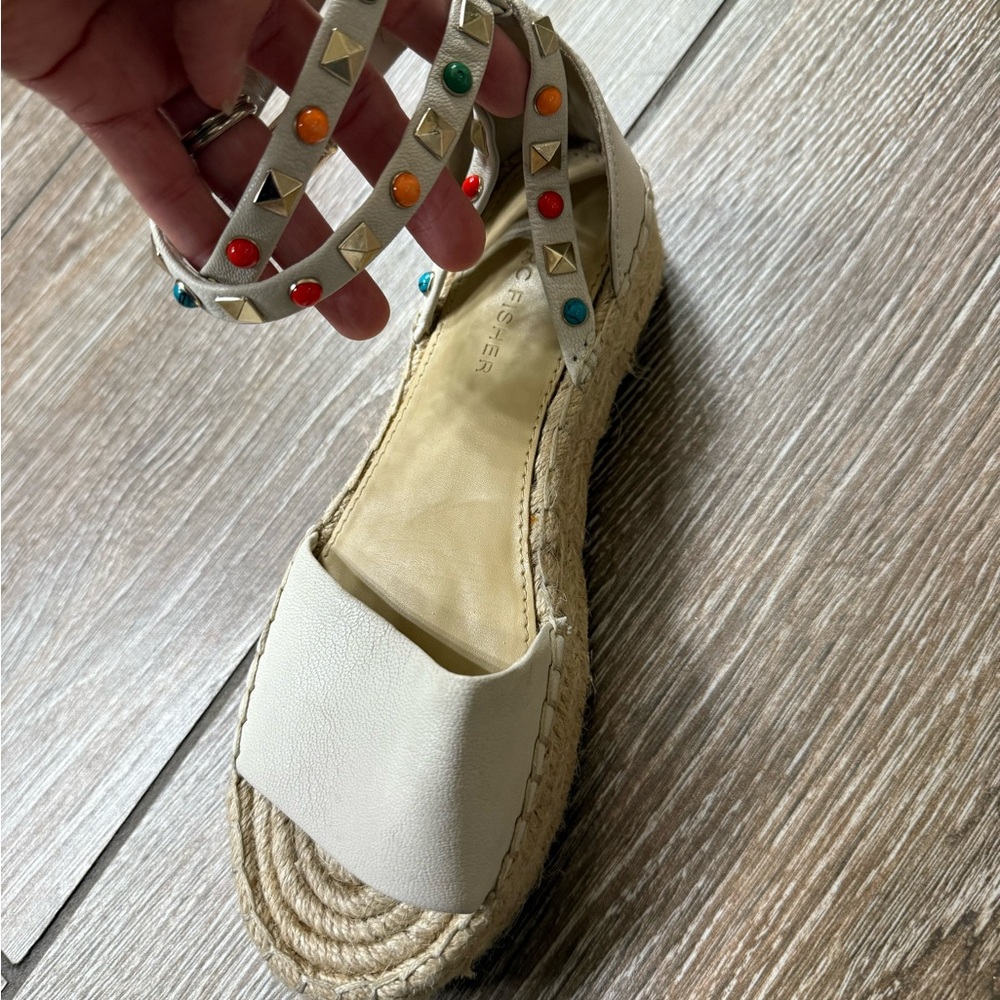 Marc Fisher Leather Vejan Platform Espadrille Ankle Wrap Sandal - size 6.5